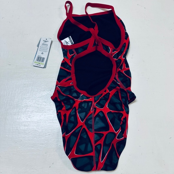 speedo Women's Swimsuit Hard Wired One Back Size 30 Red Black Abstract Print New - Picture 7 of 10